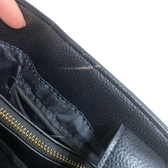 Anne Klein Black Chain Strap Pebble Faux Leather Part Quilted Shoulder Tote Bag - Picture 7 of 15